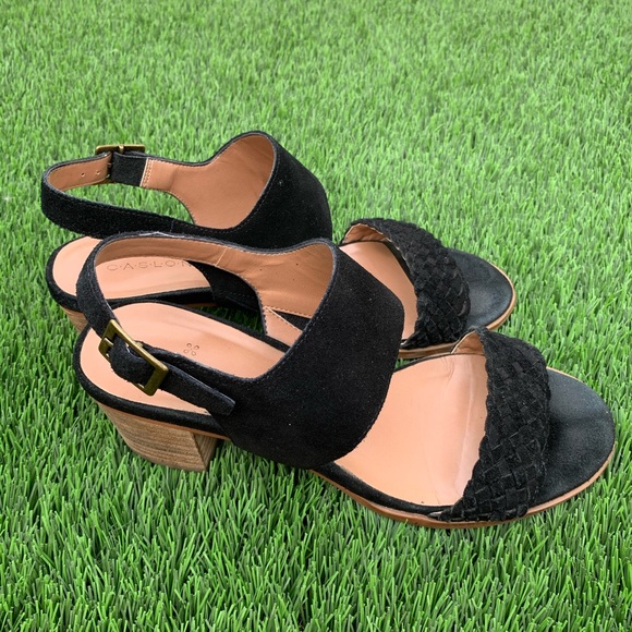 Caslon Black Suede Strappy Braid Wood Heel Sandal - Picture 3 of 6